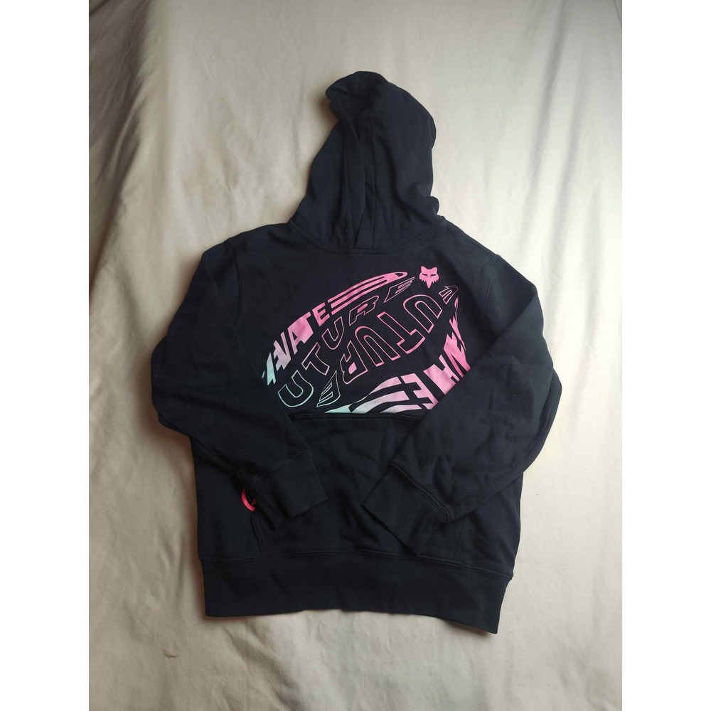 Fox‎ Racing Youth Medium Black Future Graphic Hoodie Sweatshirt Pink Teal Logo
